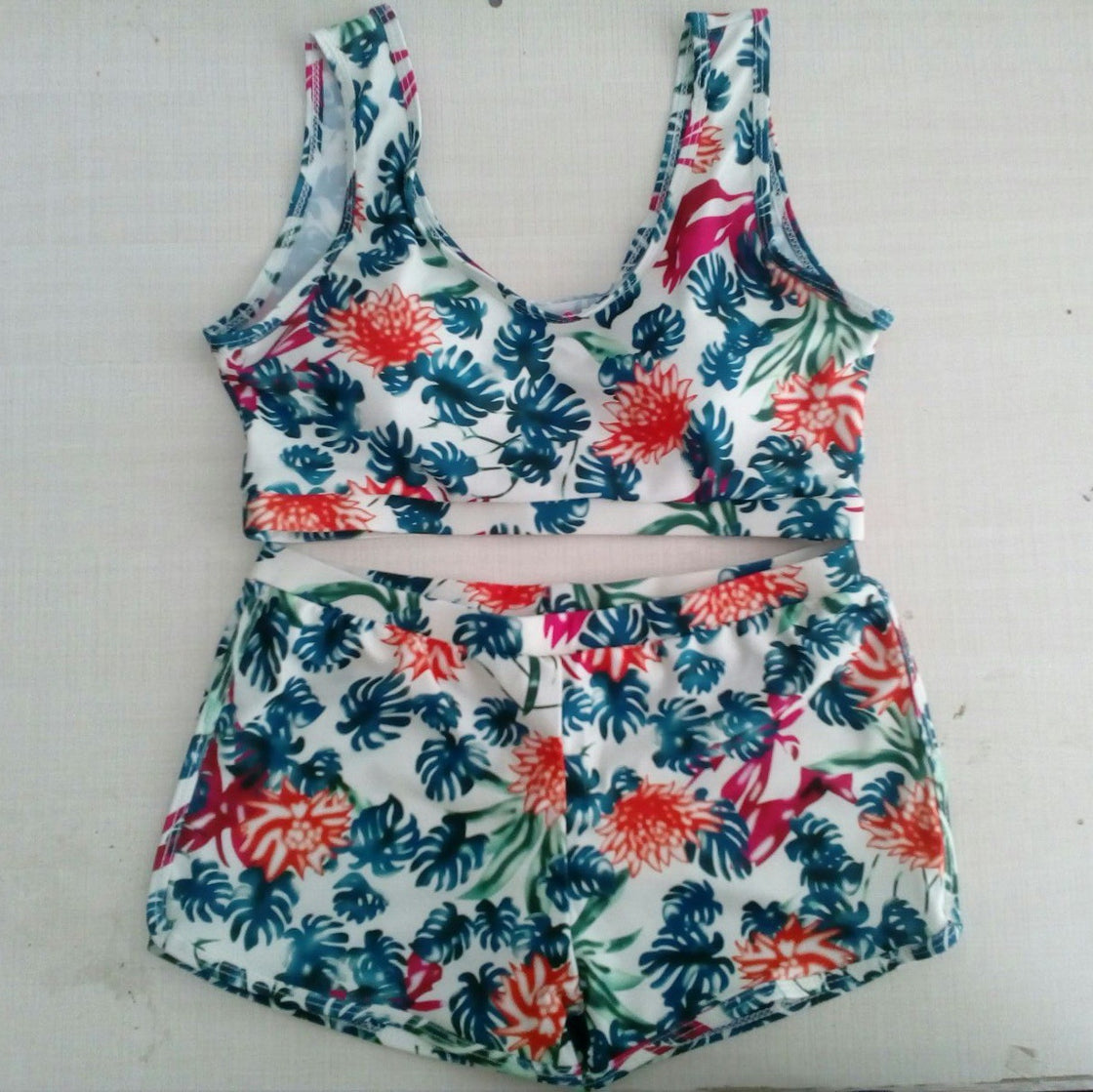 Sexy Swimsuit Shorts Beachwear Crop-Top Floral Bikini High-Waist Women's New