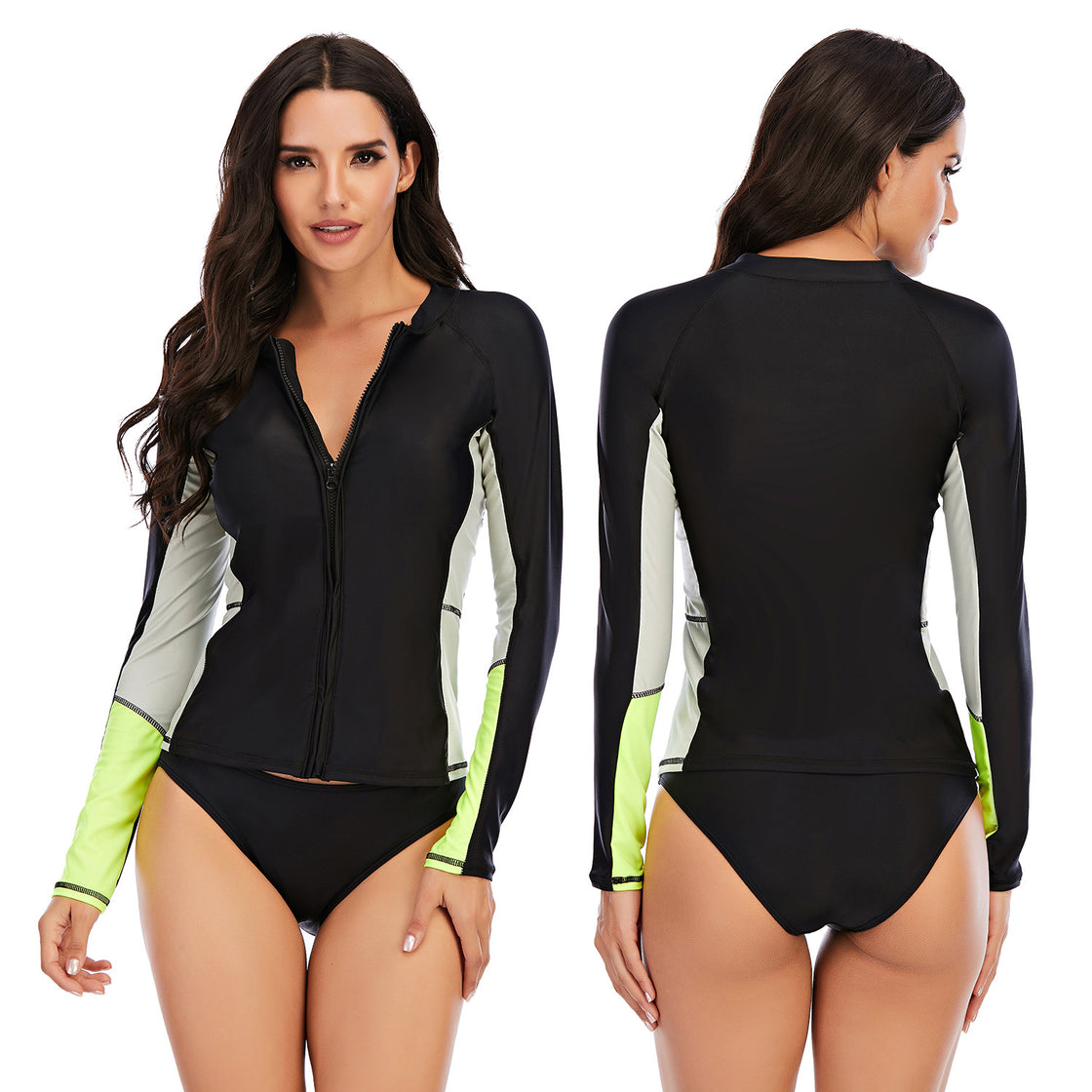 Zippered Two-Piece Swimsuit - Long-Sleeve Tankini