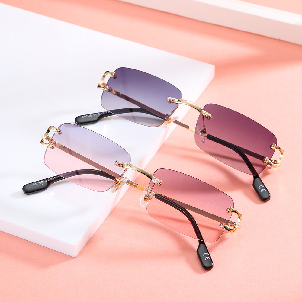 Square Rimless Cut-edge Sunglasses, Sunglasses And Personality Glasses