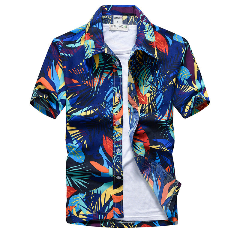 Summer Five-point Sleeve Shirt Men's Loose Beach Flower Shirt