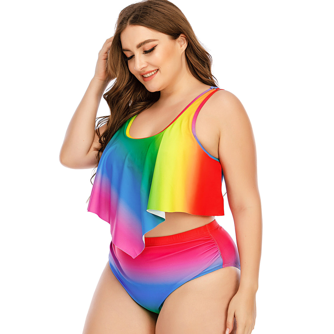 Plus Size Women's Split Rainbow Swimsuit