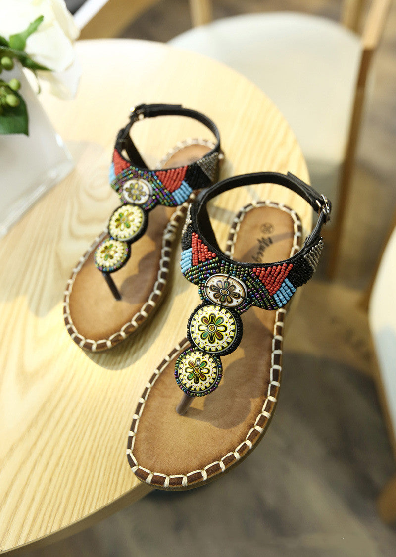 Flip-toe Bright Bead Beach Flat Sandals