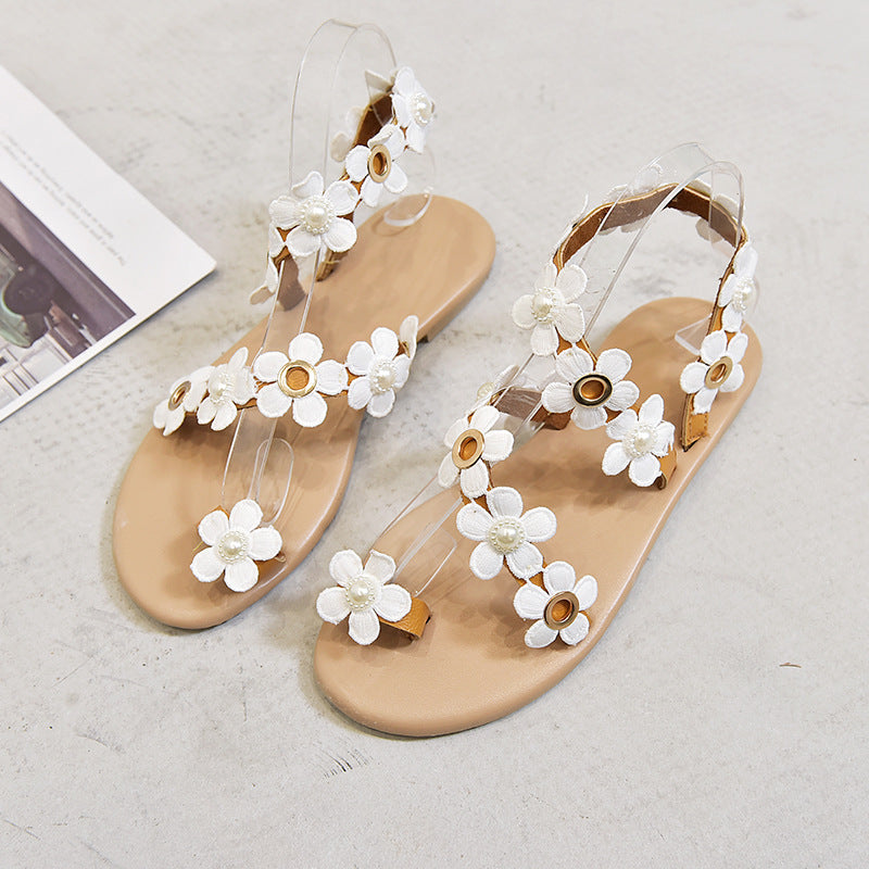 Women's Flower Flat Beach Flip Flops Sandals