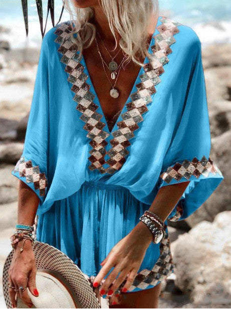 Beach Maxi Printed Dress With Big Swing