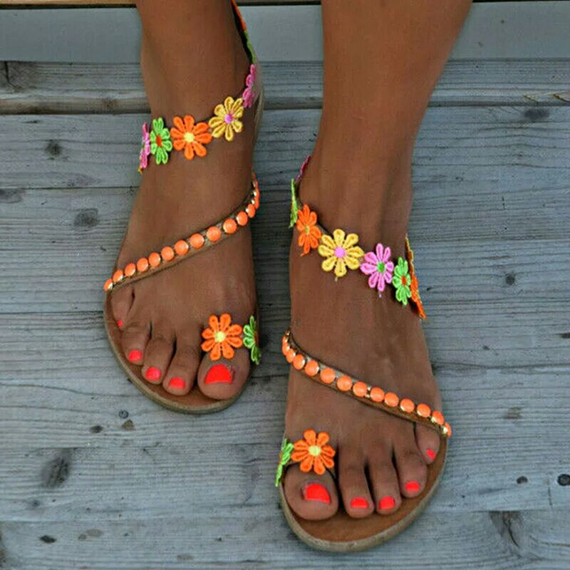 Comfortable soft flower boho beach sandals