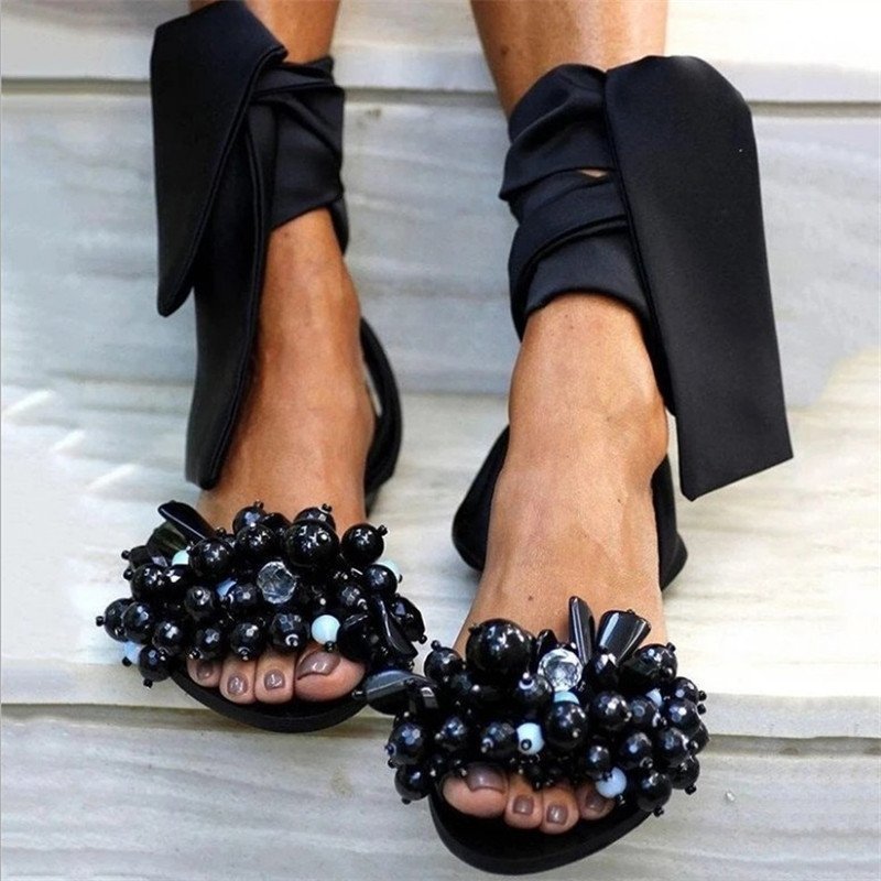 Rhinestone Cross Strap Roman Beach Sandals