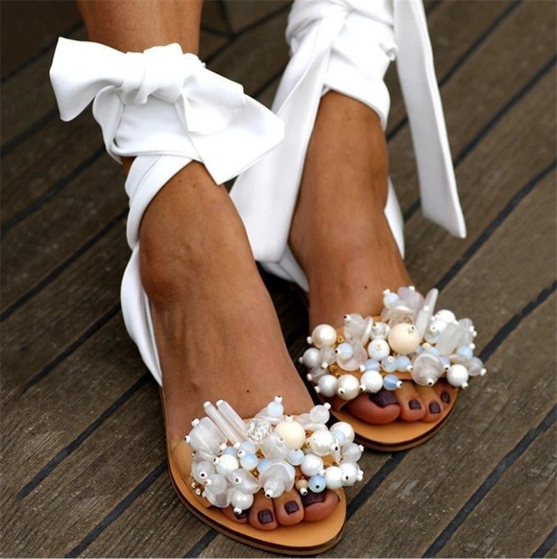 Rhinestone Cross Strap Roman Beach Sandals