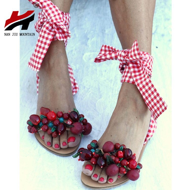 Rhinestone Cross Strap Roman Beach Sandals