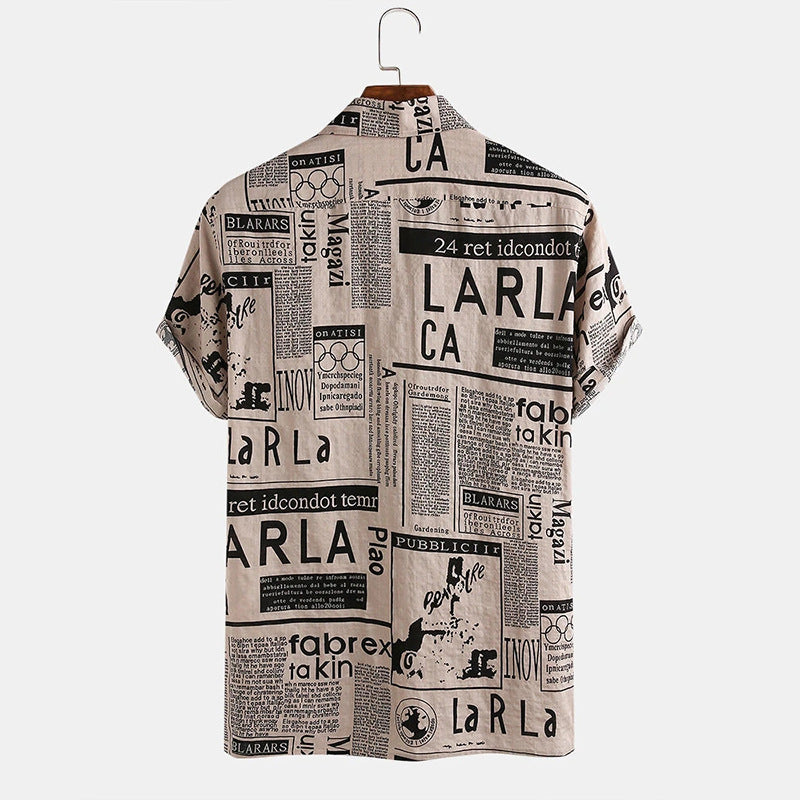 Summer Men's Fashion Casual Hawaiian Alphabet Print Beach Shirt