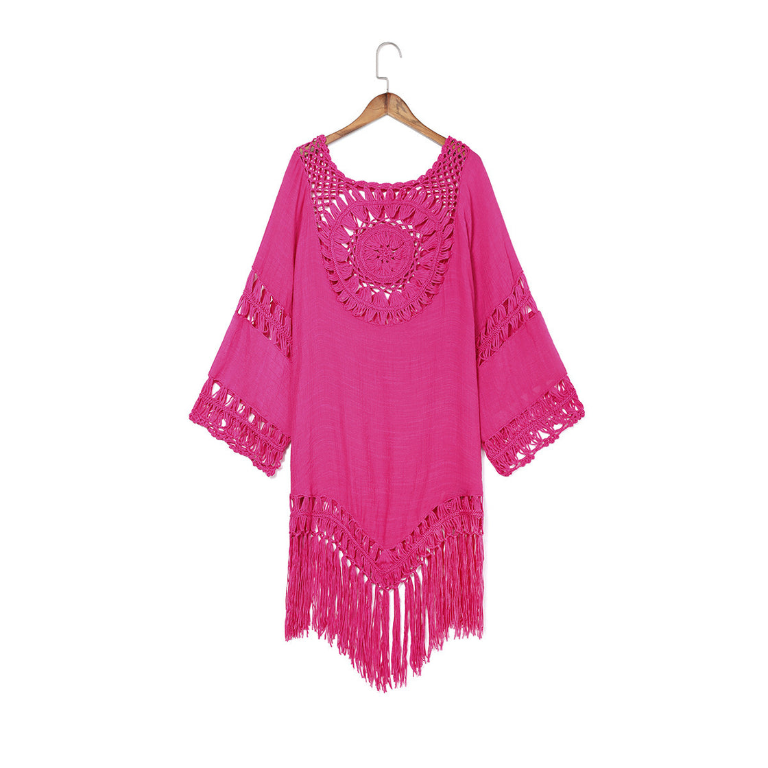 Loose beach blouse with stitching fringe