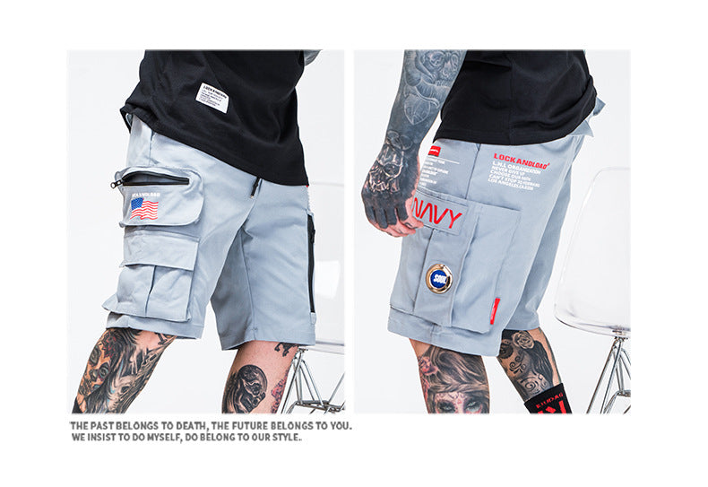 Zipper beach pants multi-pocket shorts