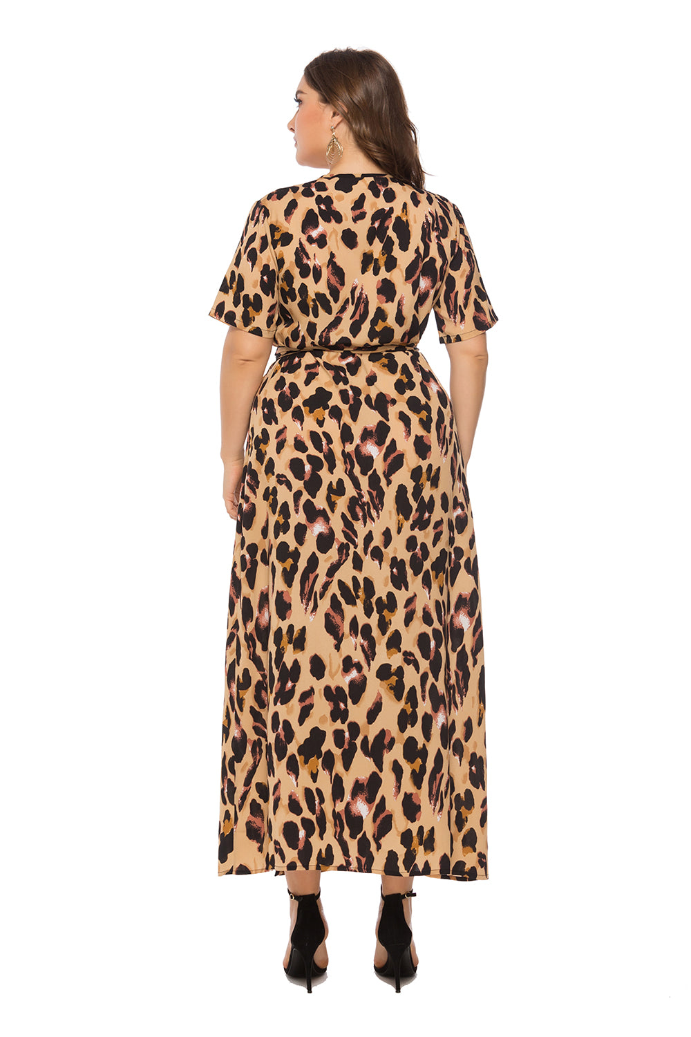 Plus size leopard print dress V-neck beach skirt