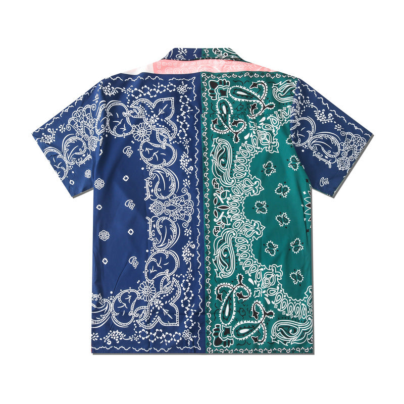 Printed color block beach shirt