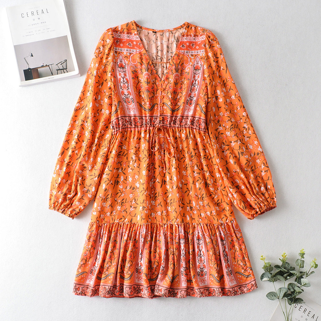 V-neck Printed Holiday Beach Dress