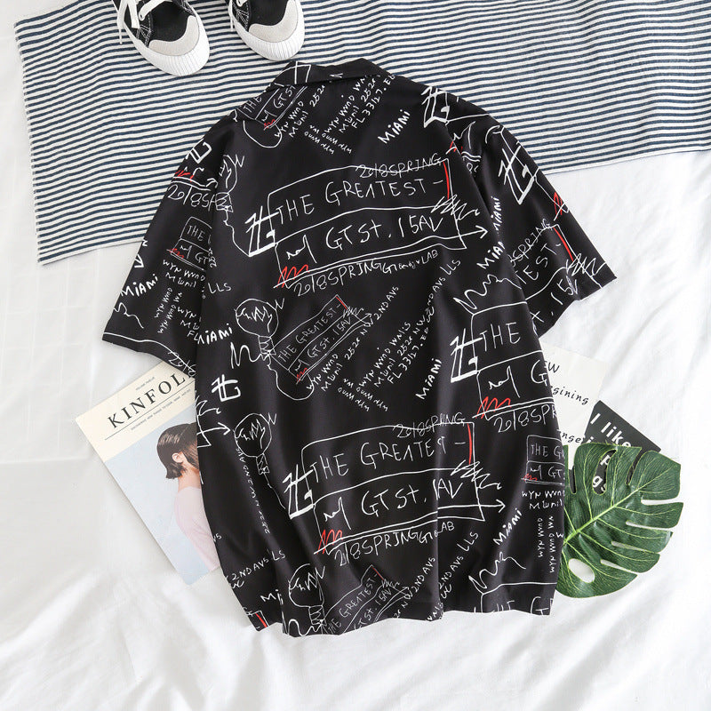 Letter print shirt men's beach shirt