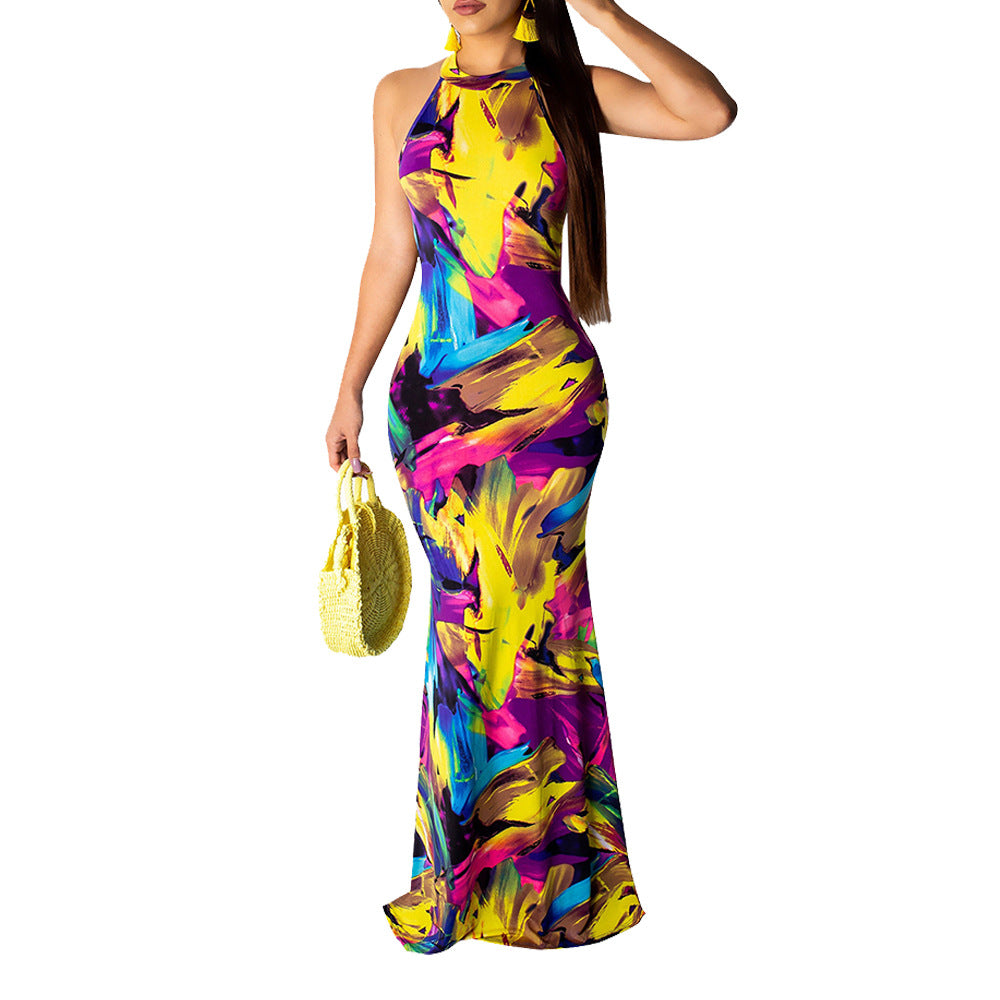 Printed beach evening dress