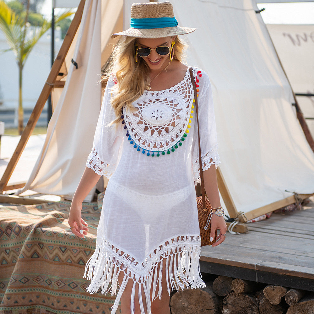 Loose Fringed Holiday Style Beach Blouse