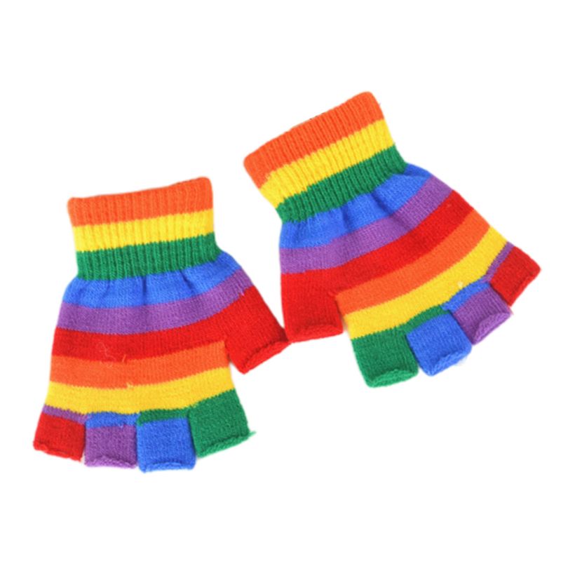 Half Finger Rainbow Striped Gloves