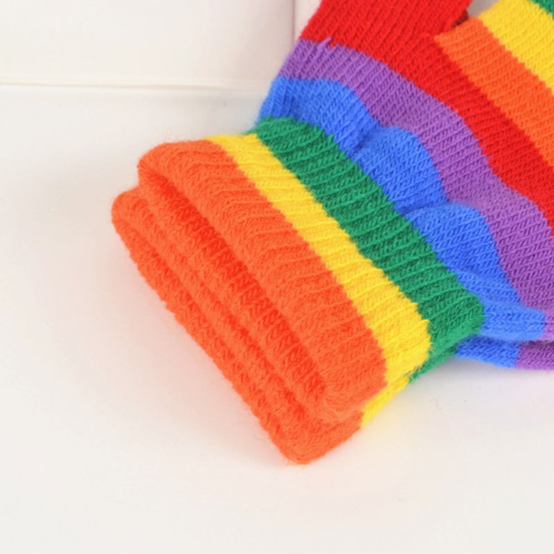 Adult Rainbow Striped Half Finger Gloves