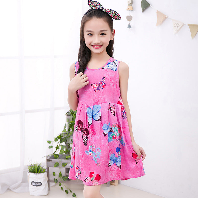 Girls' Rayon Breathable Print Beach Dress