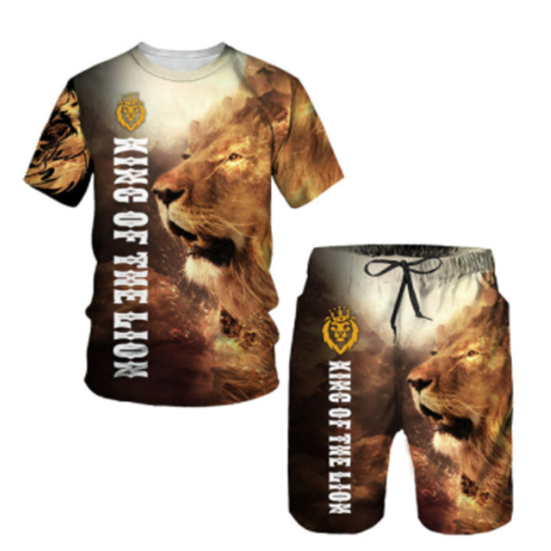 Ferocious Lion Summer 3D Printed Tracksuit O Neck Short Sleeve Men's Clothing Suit