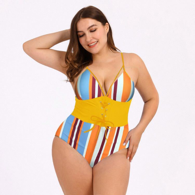 Women's Bikini Print Bouquet Waist Plus Size Swimsuit