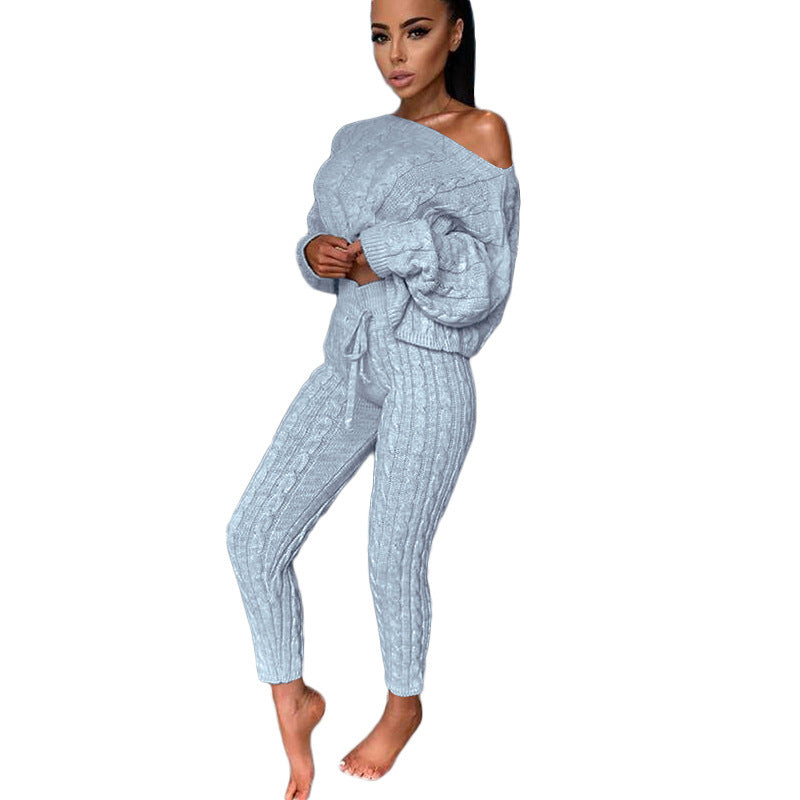 Autumn Winter Women Knitted Tracksuit Two Piece Set Women