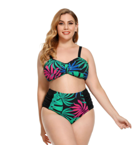 Plus Size Ruched Bikini Floral Printed Swimsuit Europe And America