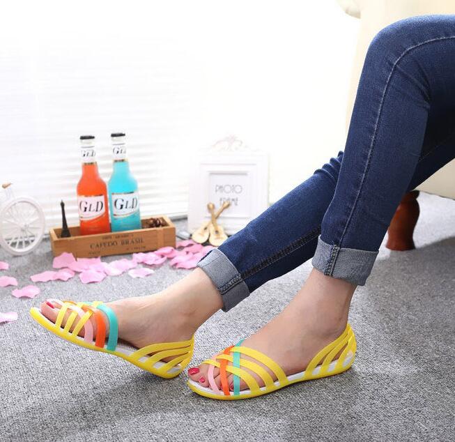 Beach jelly sandals rainbow plastic sandals female summer