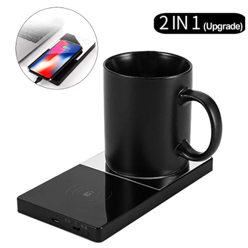 2 in 1 Cup Heater Coffee Mug Warmer Phone Wireless Charging 3 Gear