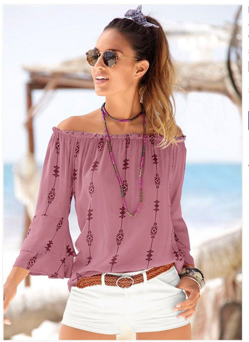 Printed mid-sleeved collar shirt beach