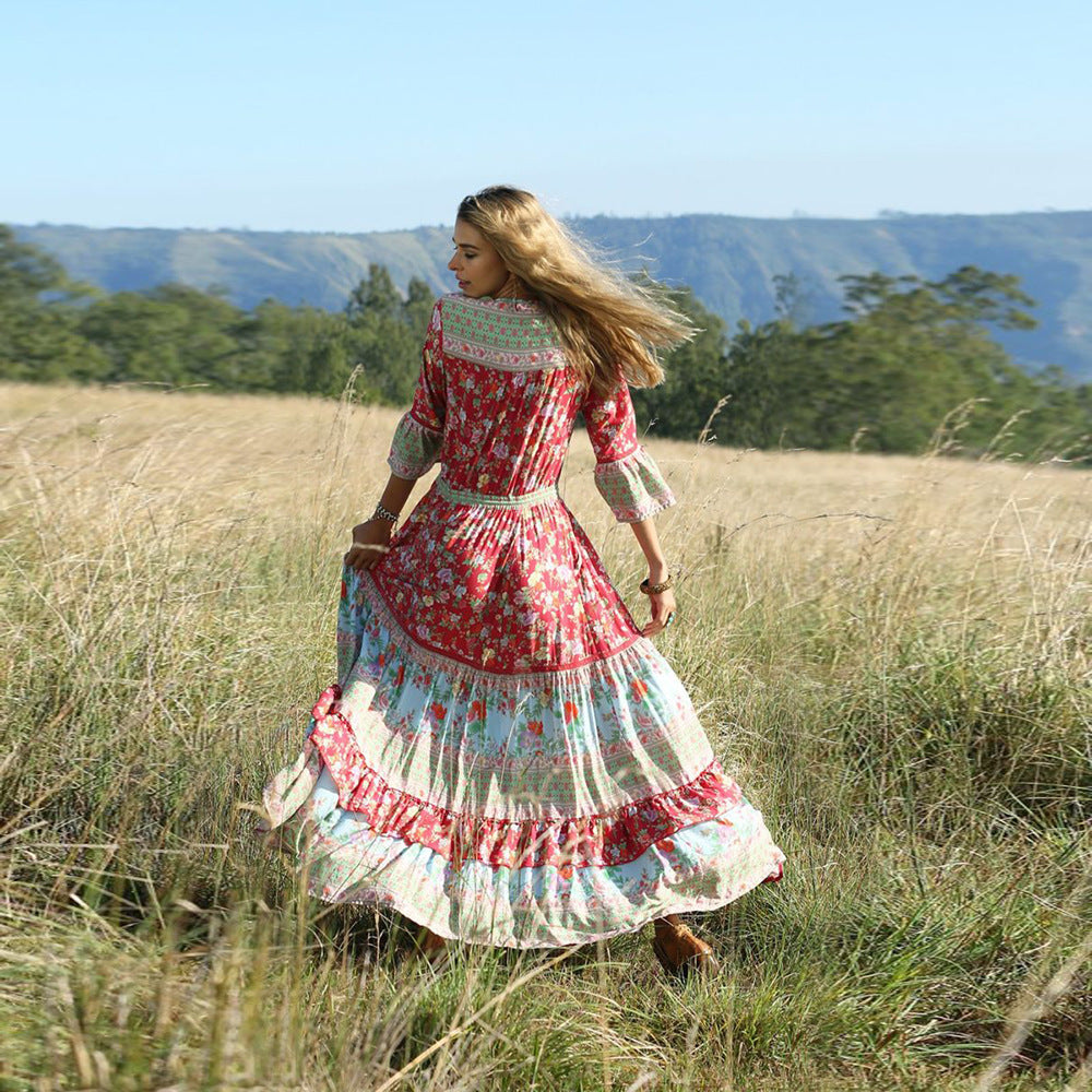 Beach Resort Style Pleated Print Dress