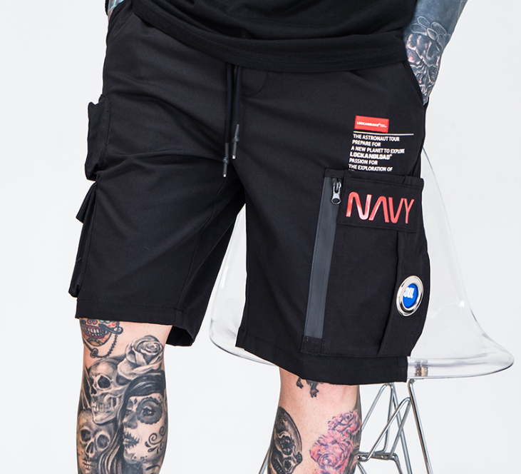 Zipper beach pants multi-pocket shorts