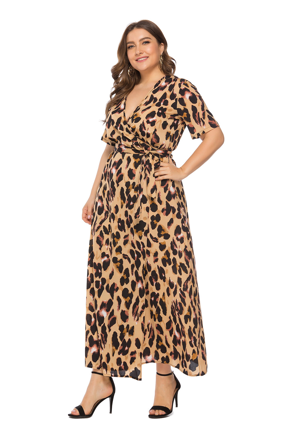 Plus size leopard print dress V-neck beach skirt