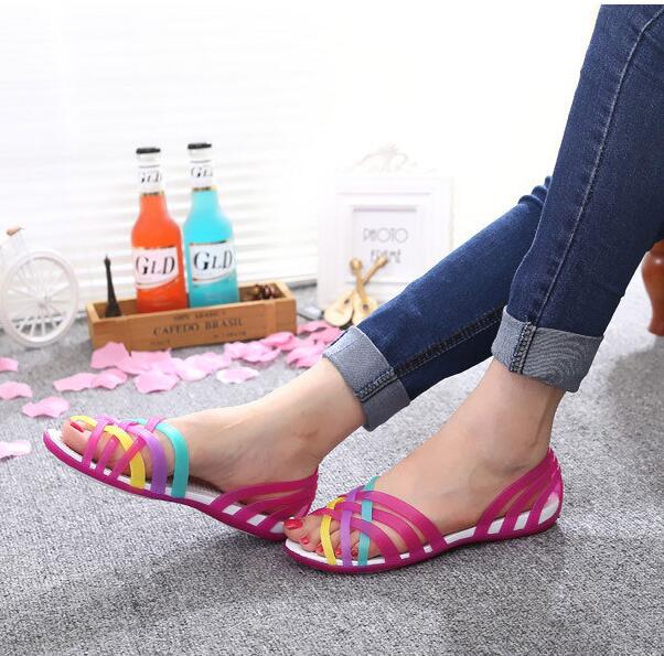 Beach jelly sandals rainbow plastic sandals female summer