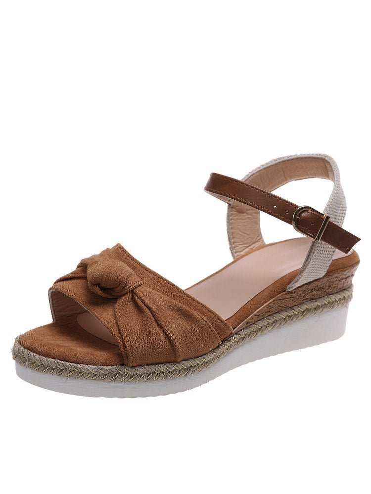 Bow Shoes Women's Wedges Sandals Summer Platform Bowknot Buckle Daily Beach Shoes