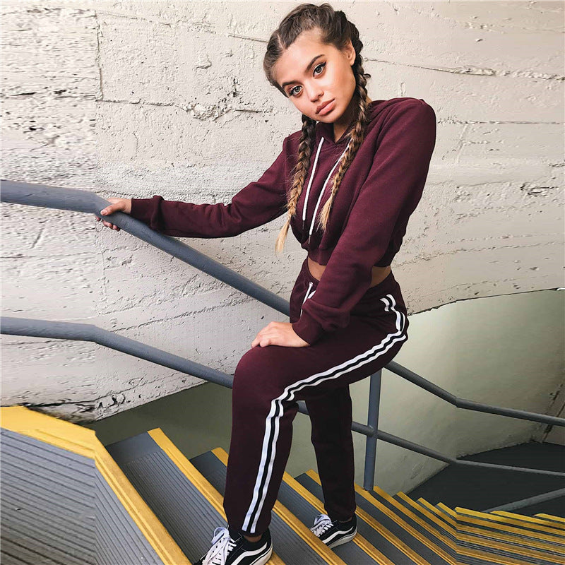 Women's Tracksuits 2 Piece Set Pink Crop Top And Pants Fashion 2021 Autumn Casual Lady Tumblr Long Sleeve Hoodies Pants Suit