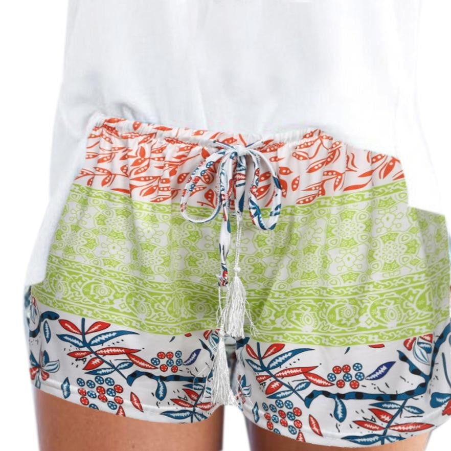 Stretch print high waist shorts beach pants