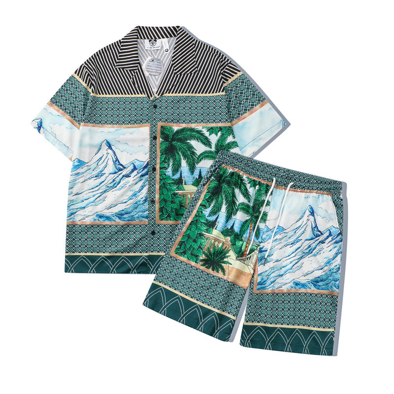 Surf Beach Flower Shirt Set Casual Print