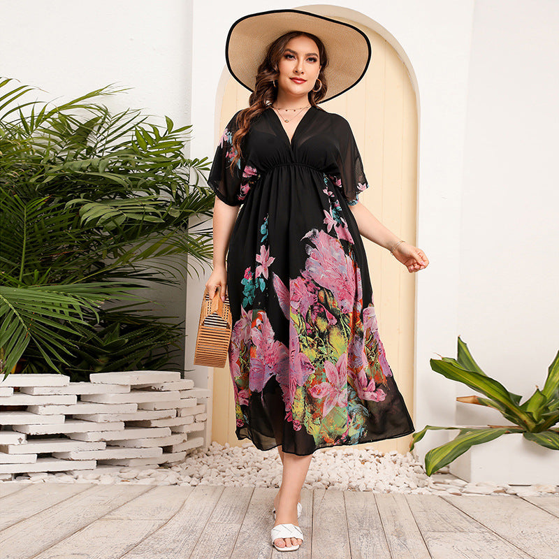 Bohemian Chiffon Print Oversize Beach Dress