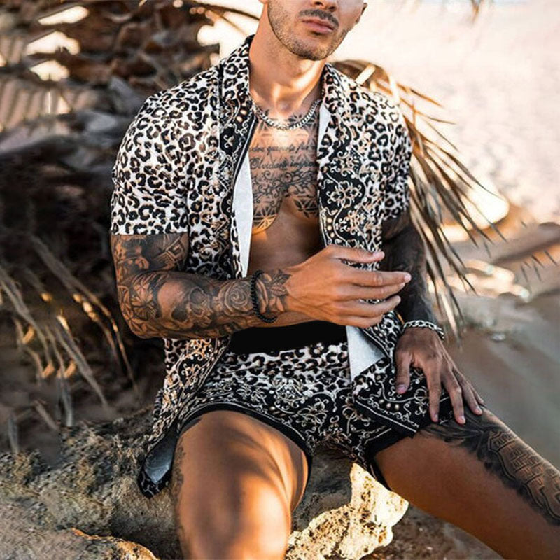 Men's Leopard Print Fashion Short Sleeve Shirt Beach