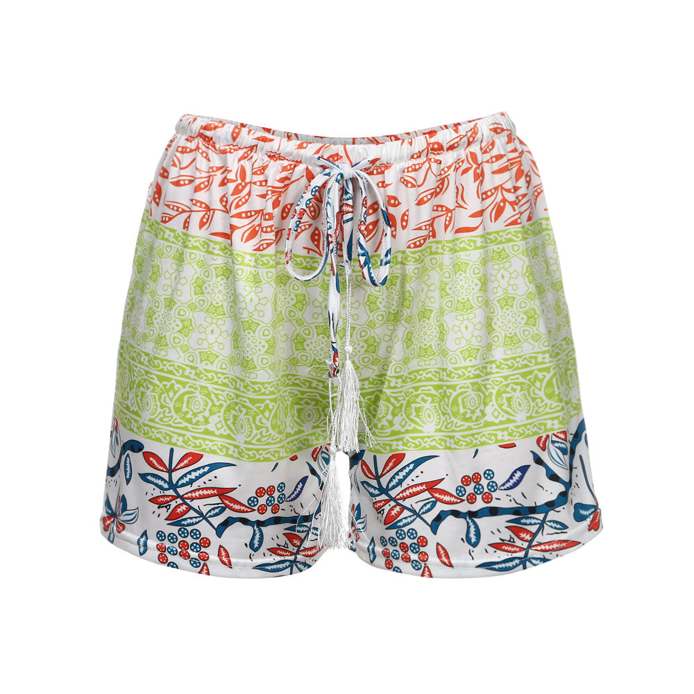 Stretch print high waist shorts beach pants