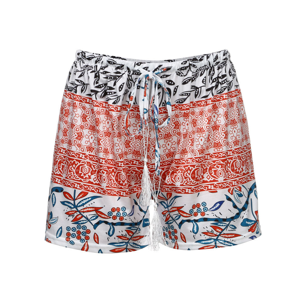 Stretch print high waist shorts beach pants