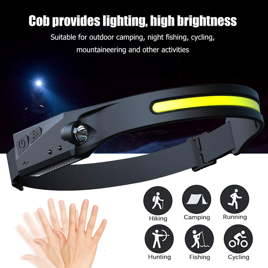 COB LED Induction Riding Headlamp Flashlight