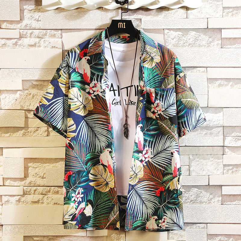 Japanese white wall hanging beach flower shirt