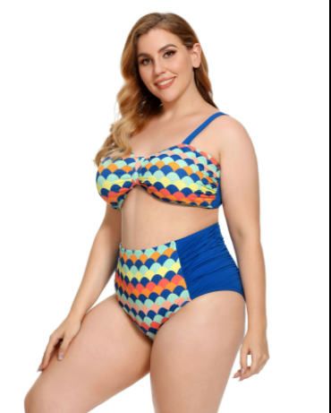 Plus Size Ruched Bikini Floral Printed Swimsuit Europe And America