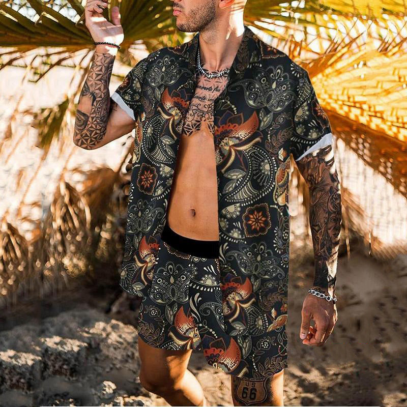 Digital Printing Suit Casual Beach Pants Two-piece Shirt