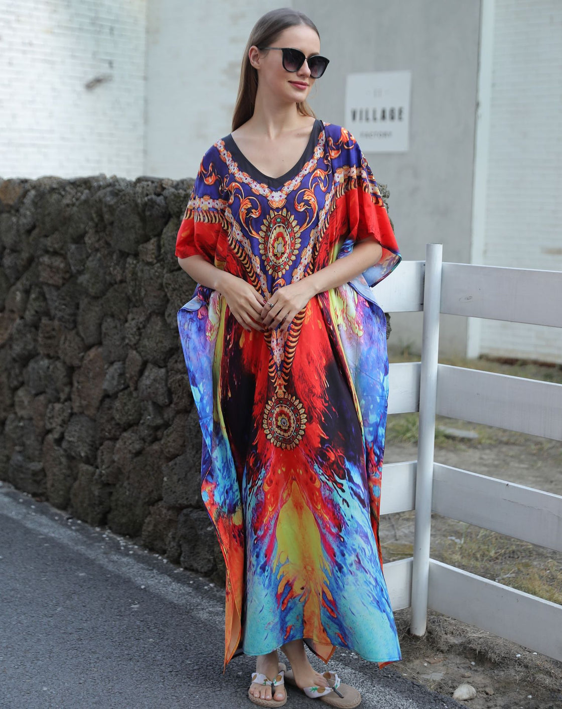 Plus Size Kaftan Beach Cover-ups Loose Summer Maxi Dress