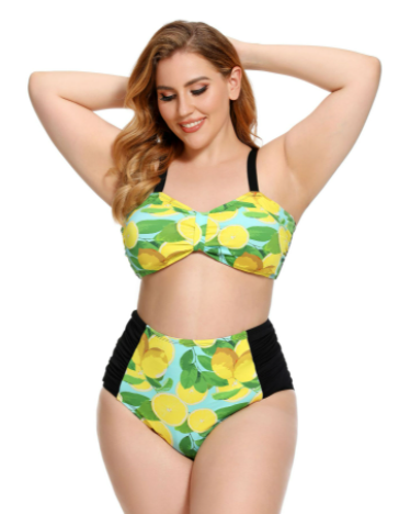 Plus Size Ruched Bikini Floral Printed Swimsuit Europe And America