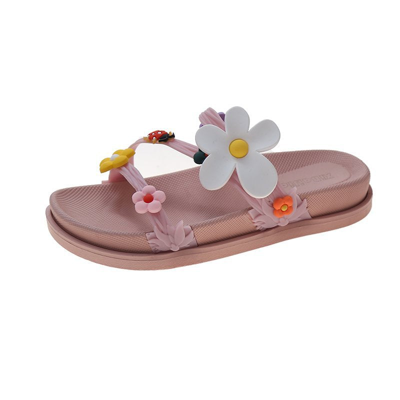 Beach Sandals And Slippers With Flowers On Beach Shoes